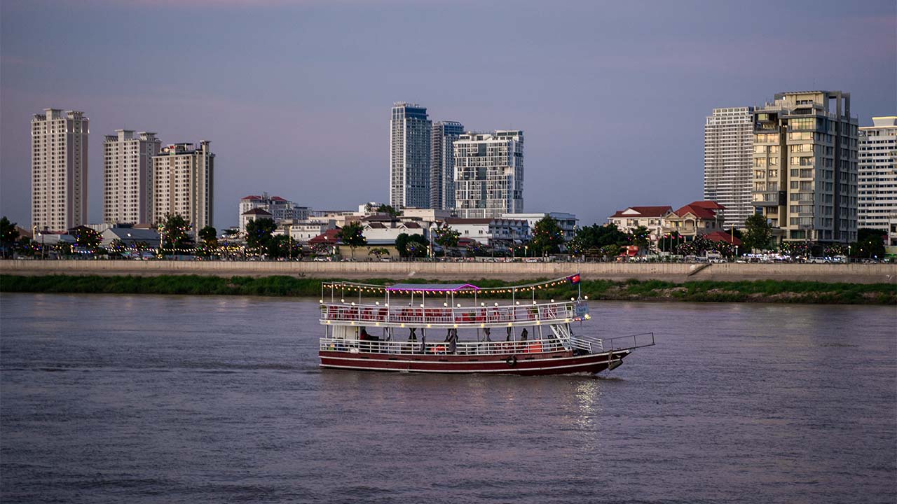 Sunset boat cruise on Mekong River